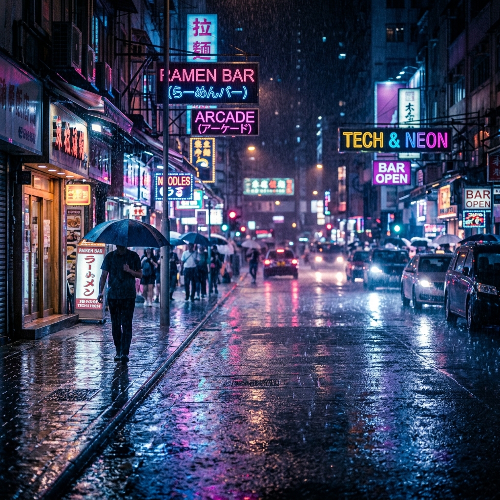 Neon Rain — night street look