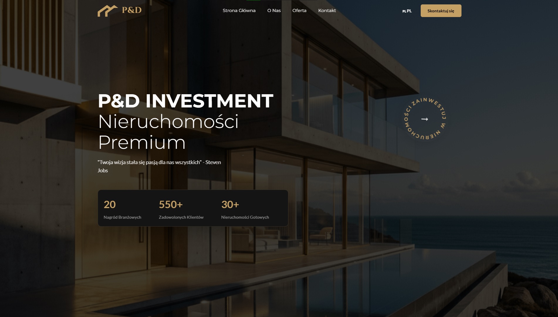 Zrzut strony P&D Investment — agencja nieruchomości